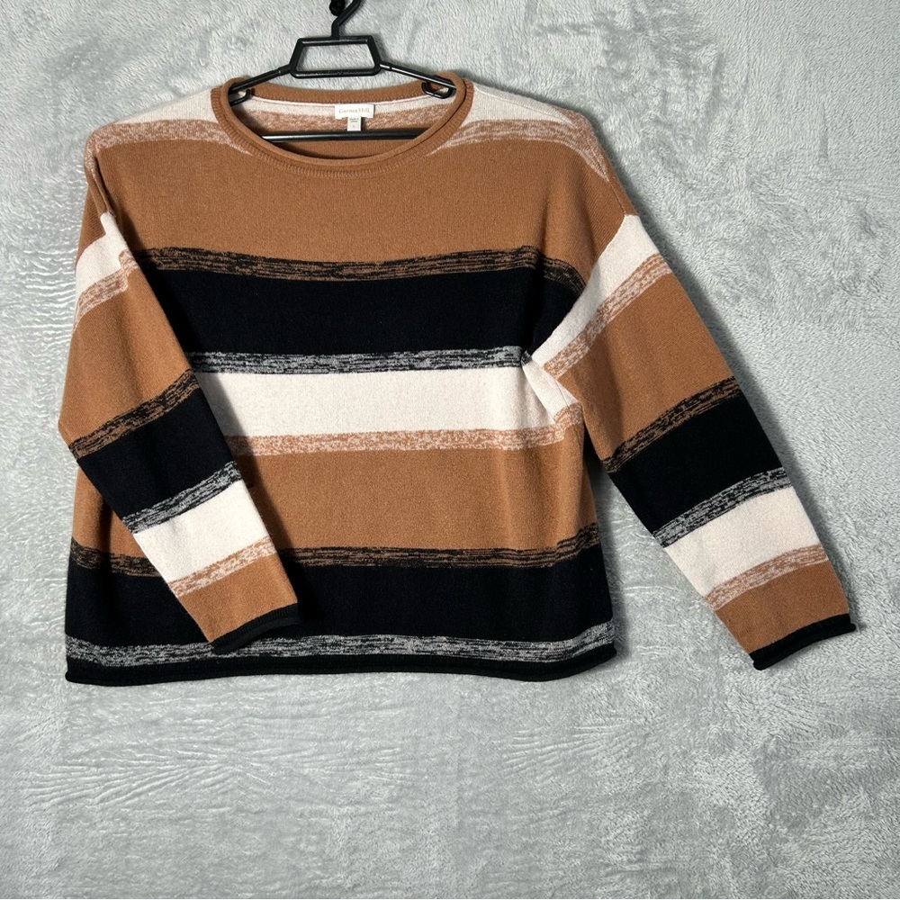 Garnet Hill Easy Cashmere Pocket‎ Sweater Womens Large Striped Cozy Luxury Boxy